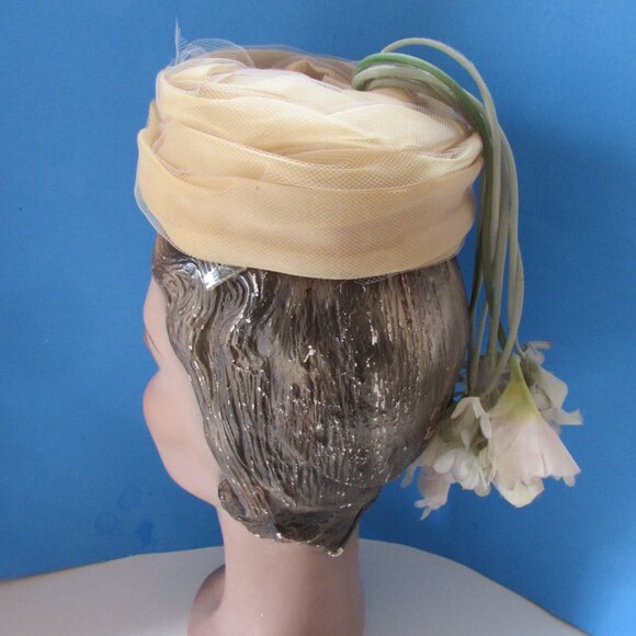 Vintage Little Topper Hat Pleated Organdy Dangling Blossoms main image 11